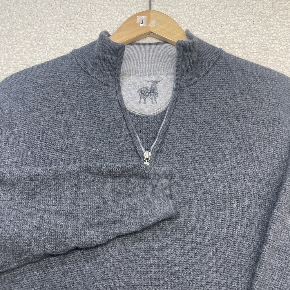 Raffi Quarter Zip Sweater Mens L Grey 100% Extra Fine Merino Wool Italian Design